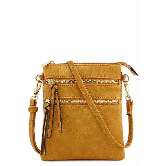 Functional Multi Pocket Crossbody Bag Mustard O_O - Picture 1 of 5
